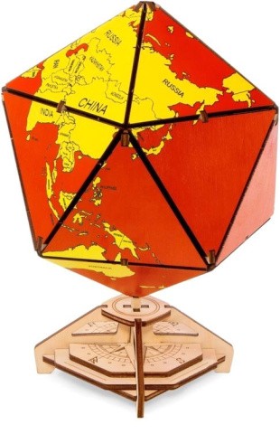 Конструктор деревянный 3D EWA «Глобус Икосаэдр с секретом», (шкатулка, сейф), красный