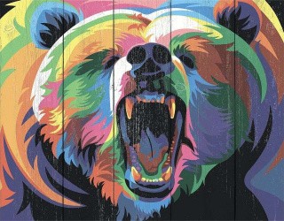 Картина по номерам по дереву «Медведь в стиле поп-арт»