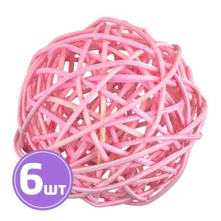 Шар декоративный из ротанга d 7 см, 6 шт., цвет: №02 светло-розовый, Blumentag