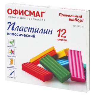 Пластилин классический ОФИСМАГ, 12 цветов, 240 г, со стеком