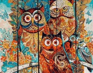 Картина по номерам по дереву RADUGA «Цветные совы»