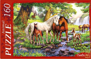 Пазлы «Лошади на водопое»