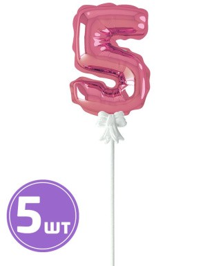 Шар самодув «Цифра 5», 5 шт., 13-14 см, цвет: розовый, BOOMZEE