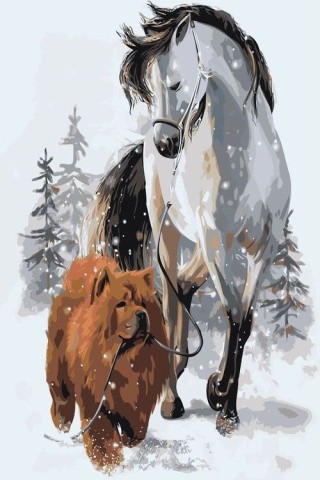 Картина по номерам «Собака и лошадь»