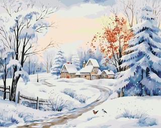 Картина по номерам «Зима: Снежное утро в деревне»