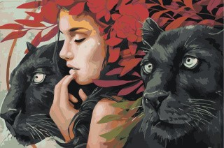 Картина по номерам «Девушка с пантерами»