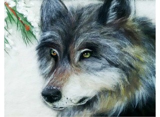 Картина шерстью «Волк»
