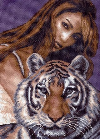 Рисунок на ткани «Девушка и тигр»