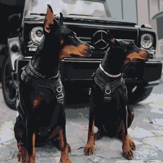 Картина по номерам «Машина джип Мерседес и собаки доберманы»