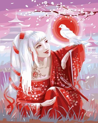 Картина по номерам «Девушка в красном кимоно» Картина по номерам «Девушка в красном кимоно»