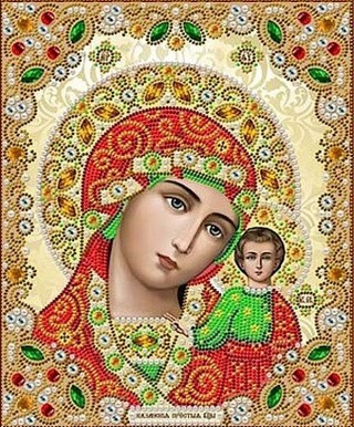 Рисунок на ткани «Богородица Казанская в жемчуге и кристаллах»