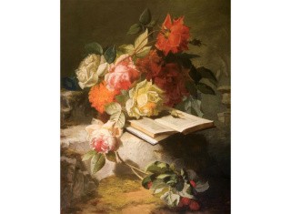 Холст «Натюрморт с цветами и книгой»