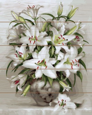 Картина по номерам по дереву «Бузин. Букет белых лилий»