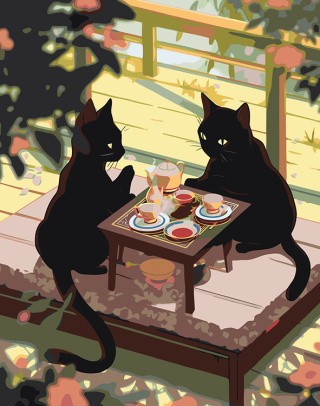 Картина по номерам «Аниме: Черные коты пьют чай»