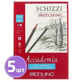 Альбом для эскизов «Accademia», 120 г/м2, A5, 14,8х21 см, склейка с одной стороны, 5 альбомов по 50 л., Fabriano