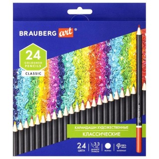 Карандаши художественные цветные BRAUBERG ART CLASSIC, 24 цв., мягкий грифель 3,3 мм