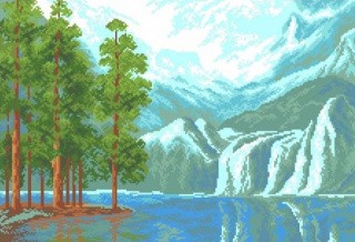 Рисунок на ткани «Сосны у озера»
