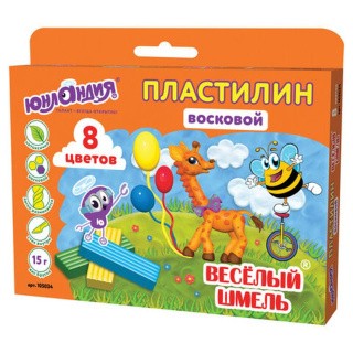 Пластилин восковой Юнландия «Веселый шмель», 8 цветов, 120 г, со стеком