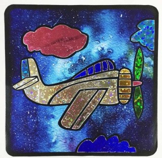 Аппликация цветной фольгой «Самолетик в облаках»
