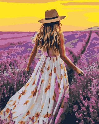 Картина по номерам «Природа: Девушка в шляпе на поле с лавандой»