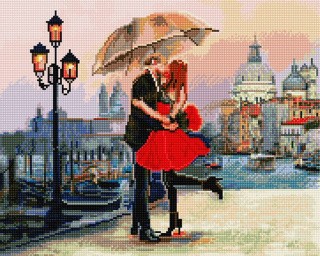 Алмазная вышивка «Поцелуй на мосту под зонтом»