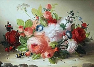 Рисунок на ткани «Шмель и розы»