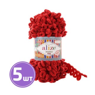 Пряжа ALIZE Puffy Fine 14 (56), красный, 5 шт. по 100 г Пряжа ALIZE Puffy Fine 14 (56), красный, 5 шт. по 100 г