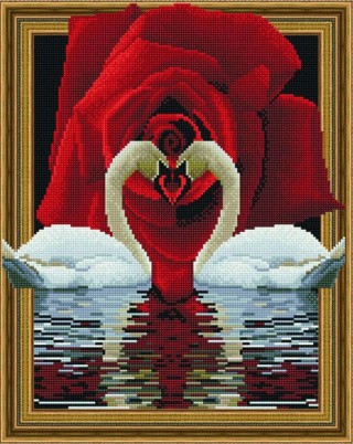 Алмазная вышивка 5D «Роза и лебеди»