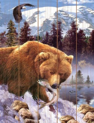 Картина по номерам по дереву «Медвежий улов»