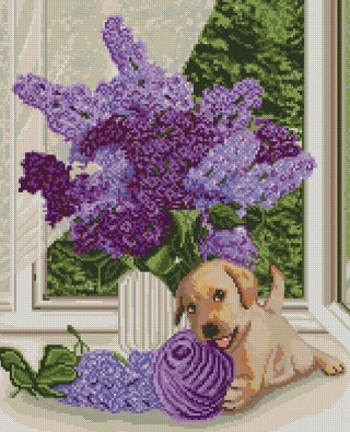 Алмазная вышивка «Щенок на окне» Алмазная вышивка «Щенок на окне»