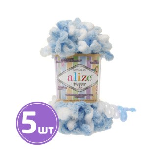 Пряжа ALIZE Puffy color (5863), бело-голубой, 5 шт. по 100 г Пряжа ALIZE Puffy color (5863), бело-голубой, 5 шт. по 100 г