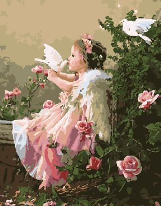 Картина по номерам «Девочка и голуби»