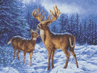 Рисунок на ткани «Олени в зимнем лесу»