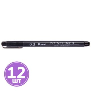 Линер Pointliner, 0,3 мм, 12 шт., цвет: черный, Pentel