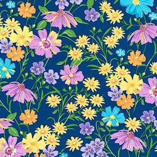 Ткань для пэчворка Wildflowers, 122 г/м², 50х55 см, 100% хлопок, цвет: NAVY, Peppy