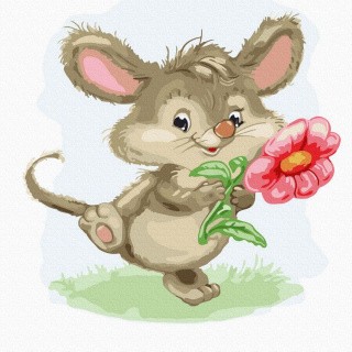 Картина по номерам «Мышка с цветком»