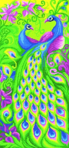 Рисунок на ткани «Яркие павлины»