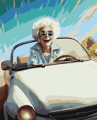 Картина по номерам «Машины: Смешная бабуля за рулем»