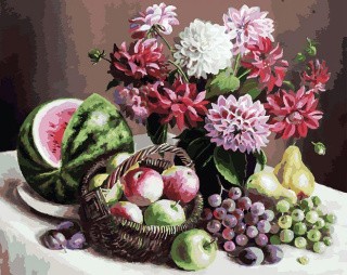 Картина по номерам «Георгины и фрукты»