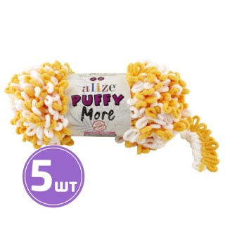 Пряжа ALIZE Puffy More (6282), белый-желтый, 5 шт. по 150 г Пряжа ALIZE Puffy More (6282), белый-желтый, 5 шт. по 150 г