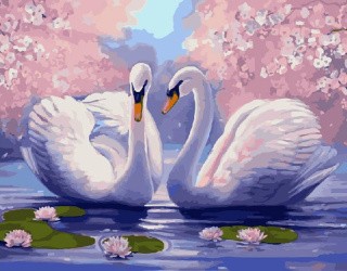 Картина по номерам «Лебеди среди лотоса»