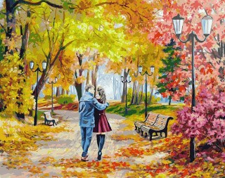 Картина по номерам «Осенний парк, скамейка, двое» Елены Самарской