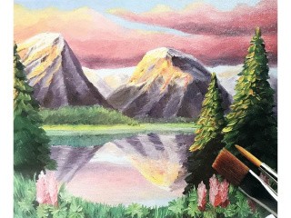 Картина маслом по контурам «Озеро в горах»