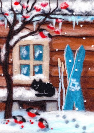 Картина шерстью «Русская зима»