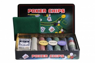 Покерный набор Holdem Light, 300 фишек с номиналом, в жестяной коробке, карты пластик+ сукно