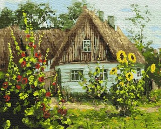 Картина по номерам «Дом и подсолнухи»