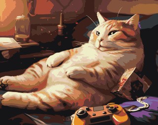 Картина по номерам «Толстый рыжий кот в кресле»