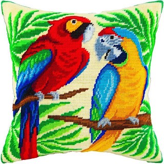 Набор для вышивания подушки «Пара попугаев», лицевая сторона, Чарівниця