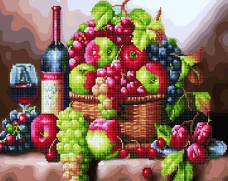 Алмазная картина-раскраска «Натюрморт с фруктами и вином»