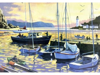 Картина маслом по контурам «Вечерняя гавань»